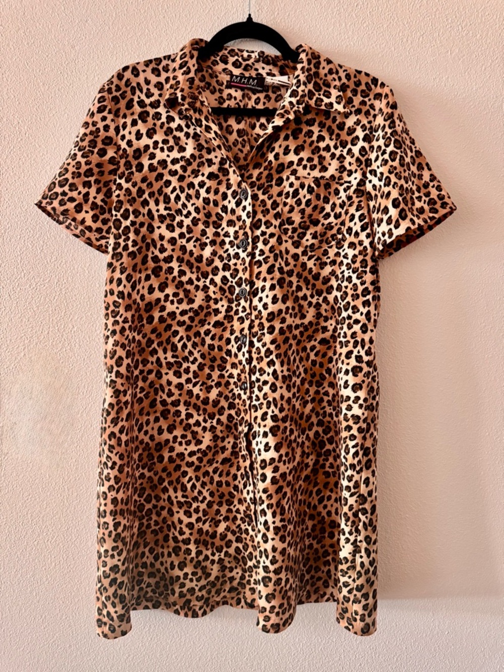 M.H.M Leopard Print Short Sleeve Shirt Dress Size 8